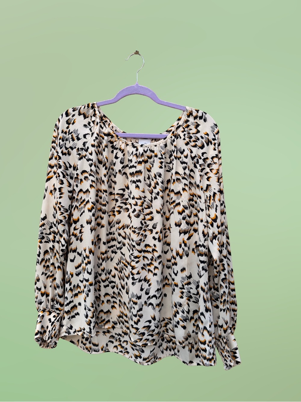 CAbi Beige and Black Leopard Print Peasant Blouse